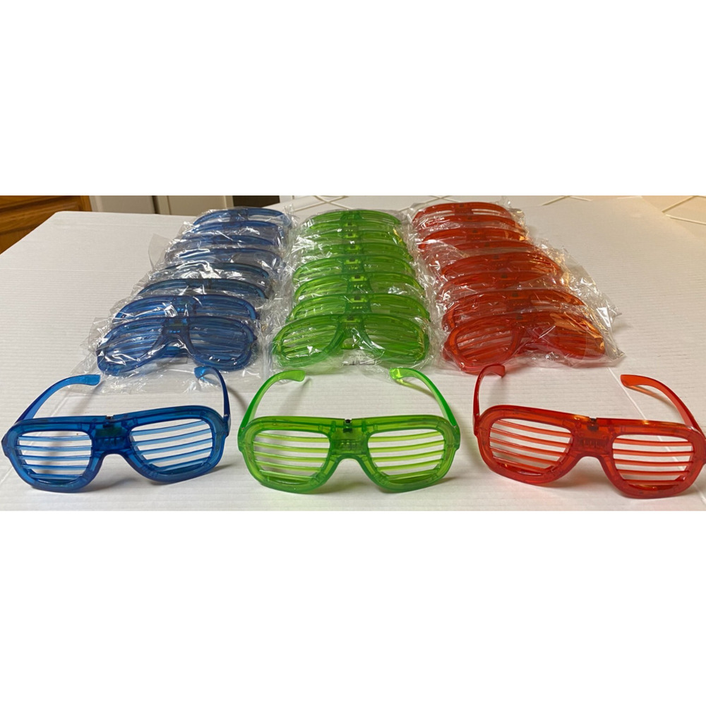 27 Flashing Rave LED 3 Stage Light Up Plastic Party Glasses Blue Green Red